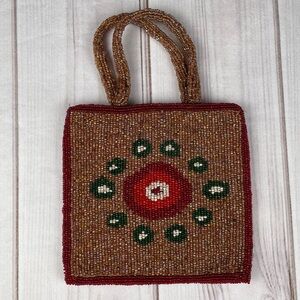 Vintage Moyna Hand Beaded Evening Bag Wristlet Phone Purse Small Sun Seed Pocket